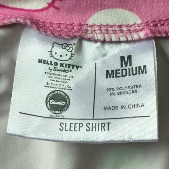 Hello Kitty Sleep Shirt Pink Print Collared Button Up Short Sleeve Size M - Picture 6 of 6